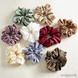 Other 2023 New Fashion Silk Satin Scrunchies Headband Large Elastic Rubber Hair Band Women Gilrs Ponytail Holder Ties Accessories R230608