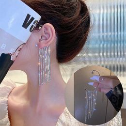 Dangle Chandelier Korean Shining Rhinestone Long Tassel Ear Clip Ear Cuff Exquisite Butterfly Clip Earrings Wedding Party Jewelry For girls Women Z0608