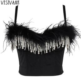 T-Shirt Visivane Fashion Tassel Feather Tanks Tops Streetwear Woman Shirt Casual Bra Women Clothes Blusa Camis Crop Top Ladies Corset