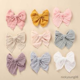 Hair Accessories Muslin Bows Hairpin Baby Girl Clips For Infant Kids Solid Colour Hairclip Princess Side Pin Toddler R230608