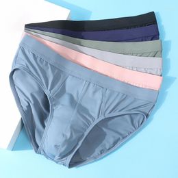 Underpants Men's Briefs Summer Ice Silk Underwear Sexy Soft Man Panties Soild Color Breathable Male Bikini Shorts Large Size