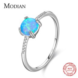 Wedding Rings Modian Real 925 Sterling Silver Round Exquisite Charm Sparkling Opal Finger Ring Fashion Female Jewellery For Women Accessories 230608