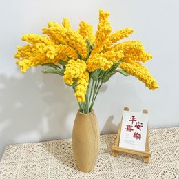 Decorative Flowers 22Inch Crochet Barley Hand Knitting Wheat Bouquet For Home Kitchen Wedding Party Table Centrepiece Harvest Decoration