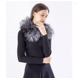 Scarves Real Silver Winter Women Thick Warm Collar Top Quality Shawl Natural Fluffy Fur Muffler