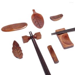 Chopsticks Wooden Holder Leaf Shape Knife Stand Spoon Rest Fork Rack Frame Art Craft Dinner Tableware Accessories Kitchen Tool