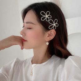 Dangle Chandelier Women Flower Hairpins Hair Accessories Korean Fashion Rhinestone Simulation Pearl Silver Color Barrettes Clips For Girls Jewelry Z0608