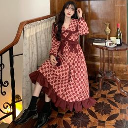 Casual Dresses Spring Big Yards Women's College Wind Restoring Ancient Ways Is Red Tartan Sweet Bowknot Skirt Tall Waist Fat Girl Dress