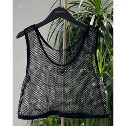 Women's Tanks H80&S90 Arrival Women Crystal Amazing Bring Diamond Tank Tops Sexy Rhinestone Sleeveless T-Shirt Casual Short Crop Top