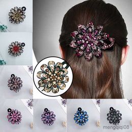 Other Elegant Three-tooth Hair Cl Crystal Floral Barrettes Acrylic Duckbill Clip Fashion Accessories For Women Girls Hot R230608