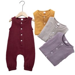 Rompers Summer born Baby Boys and Girls Bodysuit Game Set Cotton Linen Plain Sleeveless Infant Clothing
