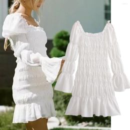 Casual Dresses Withered French Indie Folk Vintage Square Collar Sheath Sexy Pure White Party Dress Women