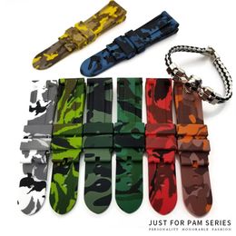 24mm 22mm 26mm Colorful Waterproof Rubber Silicone Watch Band Strap Pin Buckle Watchband Strap for Panerai Watch PAM Man Camouflag258B