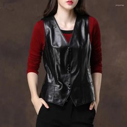 Women's Vests 2023 Spring Autumn Coats Women's Fashion Short Faux PU Vest Outwear Soft Leather Sleeveless Jacket Waistcoat Female