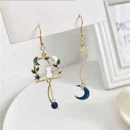 Dangle Chandelier New Fashion Cute Animal Cat Earrings For Women Asymmetric Kitten Pearl Drop Earring Sweet Temperament Party Wedding Jewelry Gift Z0608