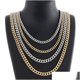 Chains Gold Plated Hip Hop Cuban Chain Necklace Simple Stainless Steel Jewelry For Men And Women Drop Delivery Necklaces Pendants Dhwbs
