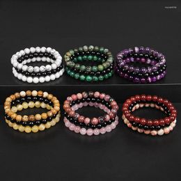 Charm Bracelets Natural Stone 8mm Black Line Red Pattern Agate-like Pink Crystal Three-Layer Combination Beads Bracelet