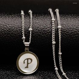 Pendant Necklaces Fashion P Letter Shell Stainless Steel Statement Necklace For Women Bead Silver Color Chain Jewelry Joyas N19266