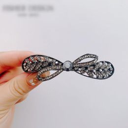 Hair Clips Bow HairPin Women's Black Word Clip Rhinestone Simple Elegant Korean Fashion Accessories Gift Party Glamour