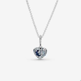 Sparkling Blue Moon Stars Heart Necklace for Pandora 925 Sterling Silver Wedding Necklaces designer Jewellery For Women Diamond Love necklace with Original Box