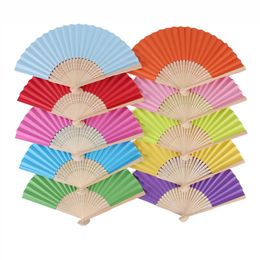DIY Candy Color Folding Party Favor Single Sided Paper Fan Children's Painting Gift Supplies 12 Colors S