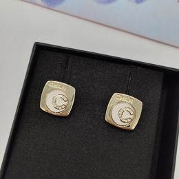 2023 Luxury quality Charm square shape stud earring with diamond and number in 18k gold plated nature shell beads have box stamp PS7055B