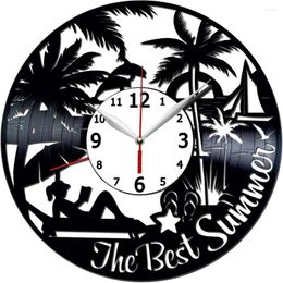 Wall Clocks Summer Camping Clock 12 Inch Silent Non Ticking Battery Operated Black Beach Hanging Decor For Home
