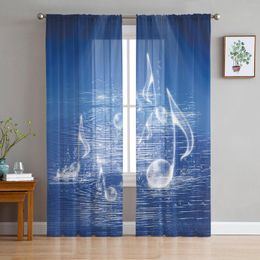 Curtain Blue Music Symbol Tulle Curtains For Living Room Bedroom Kitchen Decoration Chiffon Sheer Voile Window Custom Drape