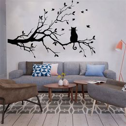 Cat on a tree branch wall sticker Living room sofa background bedroom home decoration art Decals wallpaper Hand carved stickers
