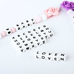 Baby Teethers Toys 15361002005001000pcs Letter Silicone Beads 12mm Teether Chewing Alphabet Bead For Personalised Name DIY Teething 230607
