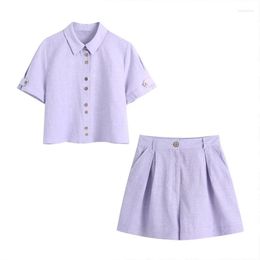 Women's Tracksuits Summer Women's Suit 2023 Pleated Design Resort Style Casual Shorts Button Short Shirt Two-Piece Set 3693