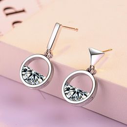 Stud Earrings Openwork Crystal Water Bar & Cone Earring For Women Girl Lady Fine Jewelry Gift S925 Silver Zircon