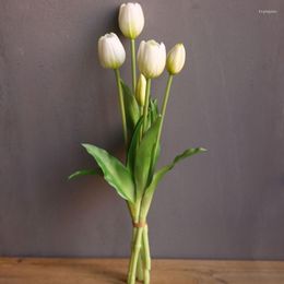 Decorative Flowers Feel Moisturising Five-head Tulip Nordic Indoor Realistic Bouquet Simulation Flower Ornaments Home Furnishings