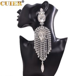 Dangle Chandelier CuiEr 22cm Length Long Tassel Big Drop Earrings for Women Clip Fashion Jewelry for Drag Queen Beauty Pageant Wedding 230607