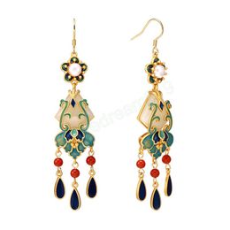 Trend Imitation Hetian Jade Ethnic Style Tassel Earrings For Women Jewellery Long Hanging Earrings