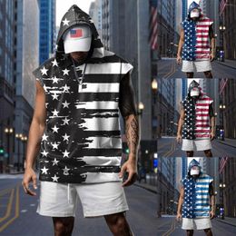 Men's Tank Tops Men's Casual Sports Independence Day Flag Fitness Sleeveless Hooded Vest Top Shirt Men