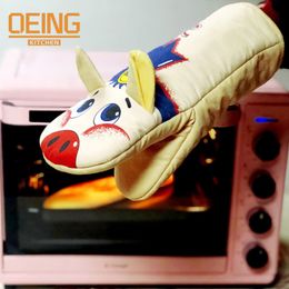 Oven Mitts Cartoon Cute Pig Gloves NonSlip Heat Long Cotton Kitchen Cooking Microwave Potholder BBQ Baking Accessories 230608