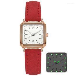 Wristwatches Fashion Ladies Luminous Square Casual Quartz Watch Women Leather Strap Dress Watches For Gifts Relogio Feminino