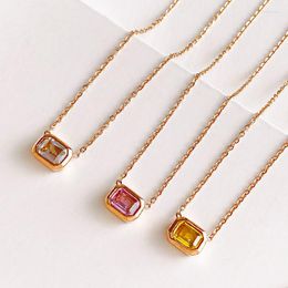 Pendant Necklaces 2023 Exquisite PVD Gold Plated Stainless Steel Yellow Pink Cubic Zirconia Square For Women Waterproof Jewellery