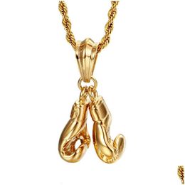 Pendant Necklaces Mens Sport Pair Boxing Glove Necklace Fitness Stainless Steel Workout Jewelry 18K Gold Plated Drop Delivery Pendant Dh9O3