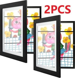 Frames 2PCS kids Art Wooden Changeable Picture Display for A4 ArtWork Children Projects Home Office Storage p230608