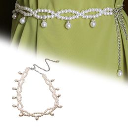 Belts Vintage Romantic Dress Belt For Women White Pearl Decors Ladies Fashion Female Waist Rope Accessories