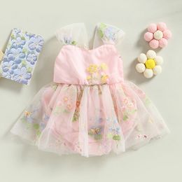 Rompers Cute born baby jumpsuit sleeveless princess girl floral embroidery jumpsuit casual spring and summer clothing