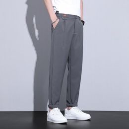 Men's Pants Summer Men's Ankle Thin Business Stretch Slim Fit Elastic Waist Jogger Korean Classic Black Grey Brand Trousers Male