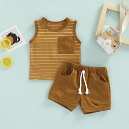 Clothing Sets Summer Casual Infant Baby Boys 2PCS Outfits Stripe Sleeveless Tank Tops Solid Elastic Waist Shorts Clothes Set For Toddler
