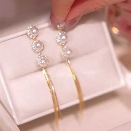 Dangle Chandelier 2022 New Long Pearl Zircon Earrings For Women Unique Design Fashion Personality Tassel Earrings Wedding Jewelry Birthday Gifts Z0608