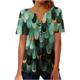 Women's Blouses Women Summer Printing Trendy Sexy Button Cardigan Short Sleeve Shirt V Neck Casual Fitted Tunic Clothes Long Over Tops