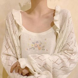 Camis Prairie Chic Knitted Crop Tops Women 2022 Summer Cute Tops Floral Embroidery Camis Sweet Girl Kawaii Clothes