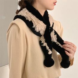 Scarves ZDFURS Fur Shawl Knitted Scarf Women Autumn Winter Outerwear Casual Fashion Colorblock Shoulder-Matching