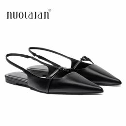 2023 NEW Women Black Flats Slingbacks Sexy Summer Fashion Pointed Toe Sandals Elegant Office Lady Flat Shoes Casual Flat Slides