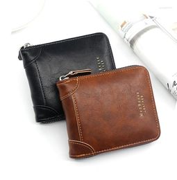 Wallets Men's Short Wallet PU Leather 3 Fold Leisure Fashion Large Capacity Multi-card Retro Card Bag Zipper